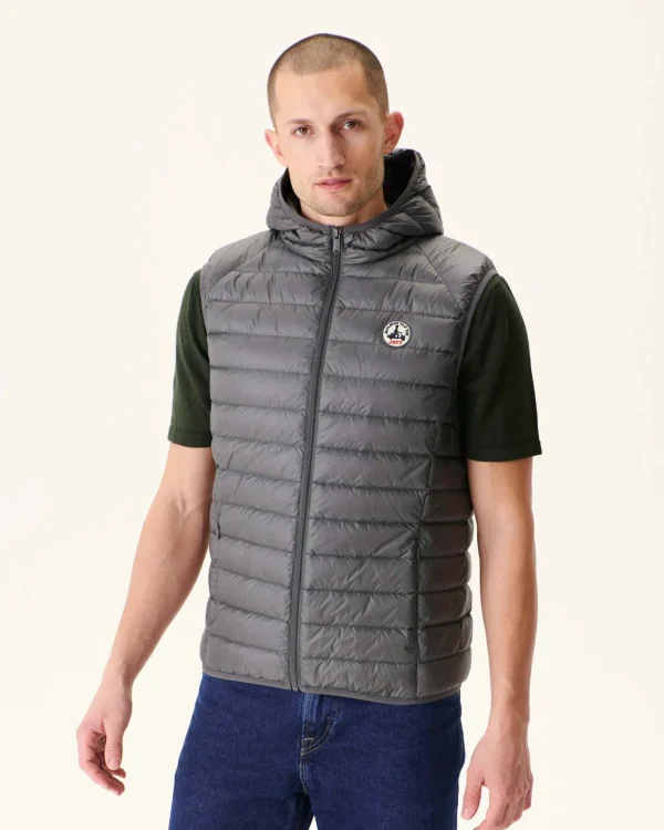 Clearance Anthracite Pat Hooded Sleeveless Down Jacket Men Down Jackets And Jackets