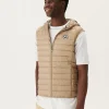 Discount Beige Pat Hooded Sleeveless Down Jacket Men Down Jackets And Jackets