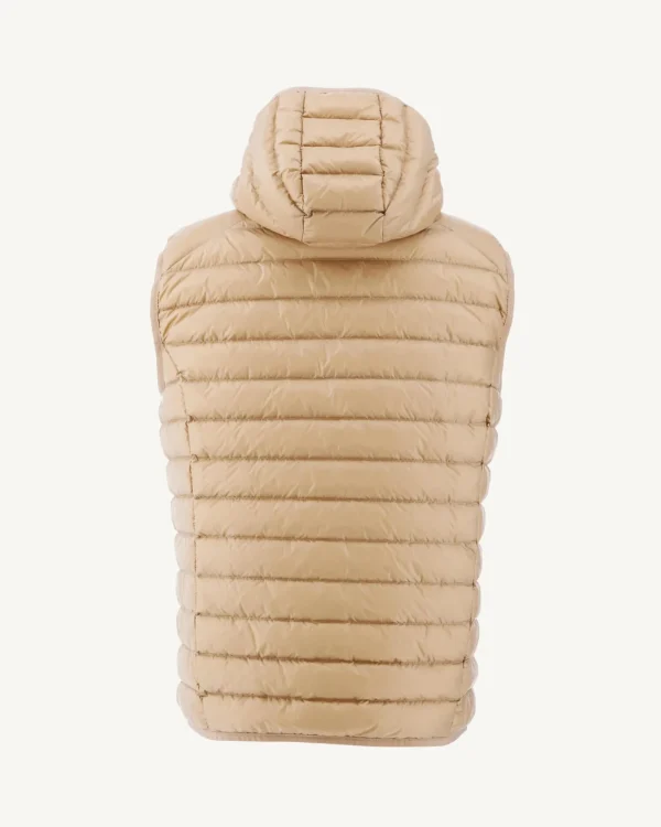 Discount Beige Pat Hooded Sleeveless Down Jacket Men Down Jackets And Jackets