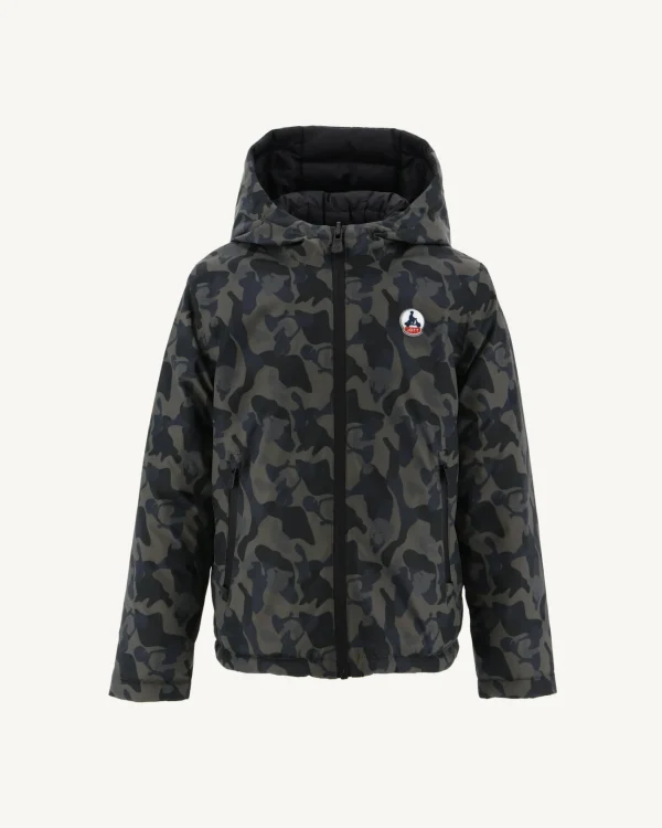 Outlet Children'S Reversible Hooded Puffer Jacket Military Print/Black Zurich Kids Down Jackets