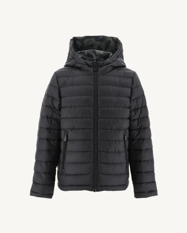 Outlet Children'S Reversible Hooded Puffer Jacket Military Print/Black Zurich Kids Down Jackets