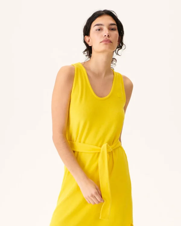 Hot Citron Ibiza Long Belted Terry Dress Women Clothes