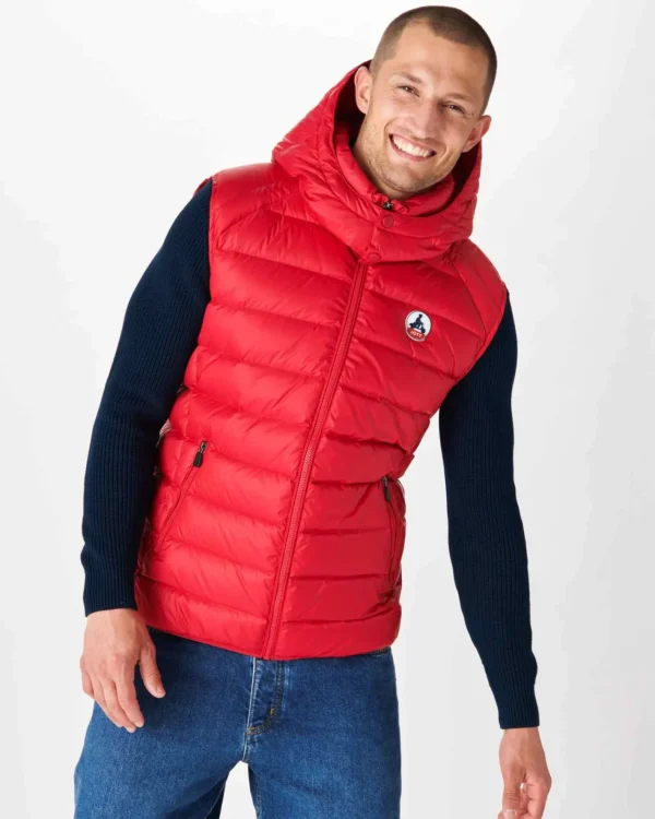 Cheap Grand Cold Sleeveless Down Jacket Red Silver Men Down Jackets And Jackets