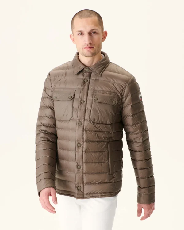 Best Sale Light Down Jacket With Shirt Collar Taupe Cris Men Down Jackets And Jackets