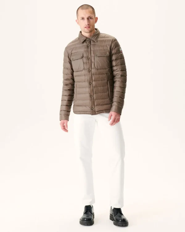 Best Sale Light Down Jacket With Shirt Collar Taupe Cris Men Down Jackets And Jackets