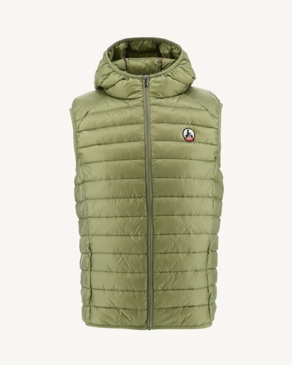 Best Light Khaki Pat Hooded Sleeveless Padded Jacket Men Down Jackets And Jackets