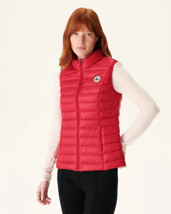 Best Sale Light Sleeveless Padded Jacket Red Seda Women Down Jackets & Jackets