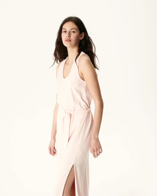 New Long Belted Dress In Terry Cloth Light Pink Ibiza Women Clothes