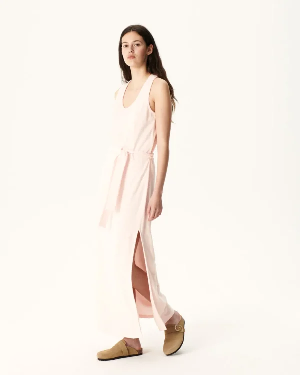 New Long Belted Dress In Terry Cloth Light Pink Ibiza Women Clothes