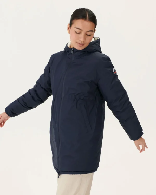 Shop Long Reversible Down Jacket Navy/White Roma Women Down Jackets & Jackets