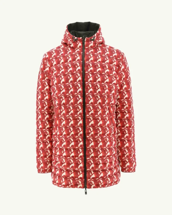 Flash Sale Long Reversible Hooded Down Jacket Army/Monogram Bright Red Amsterdam Men Down Jackets And Jackets