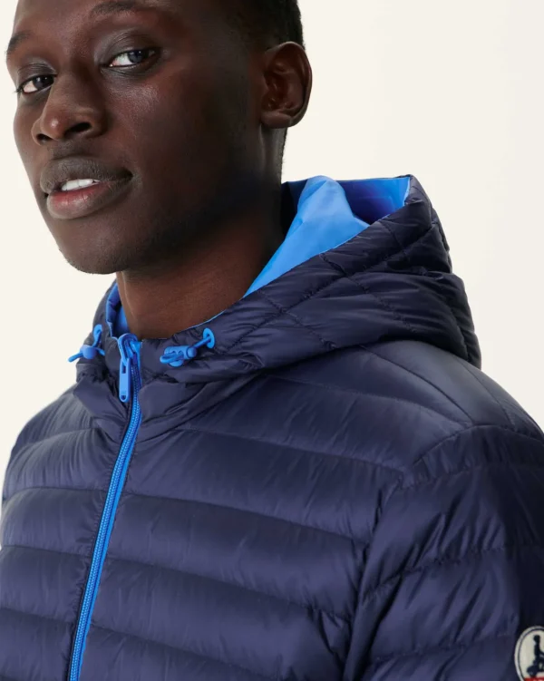 Store Long Reversible Hooded Down Jacket Azur/Marine Amsterdam Men Down Jackets And Jackets