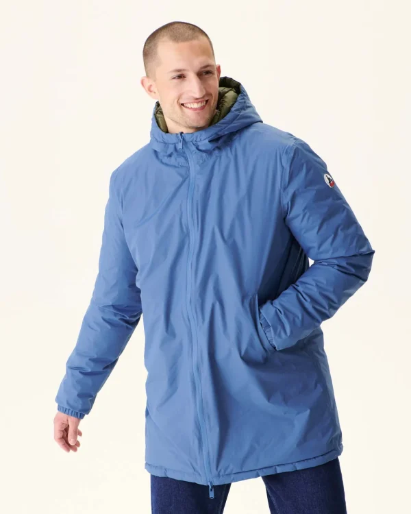 New Long Reversible Hooded Puffer Jacket Denim Blue/Army Amsterdam Men Down Jackets And Jackets