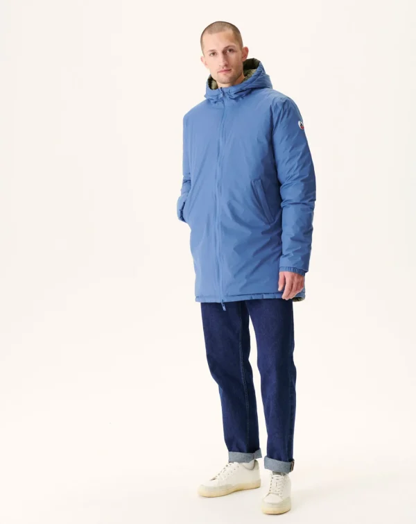 New Long Reversible Hooded Puffer Jacket Denim Blue/Army Amsterdam Men Down Jackets And Jackets