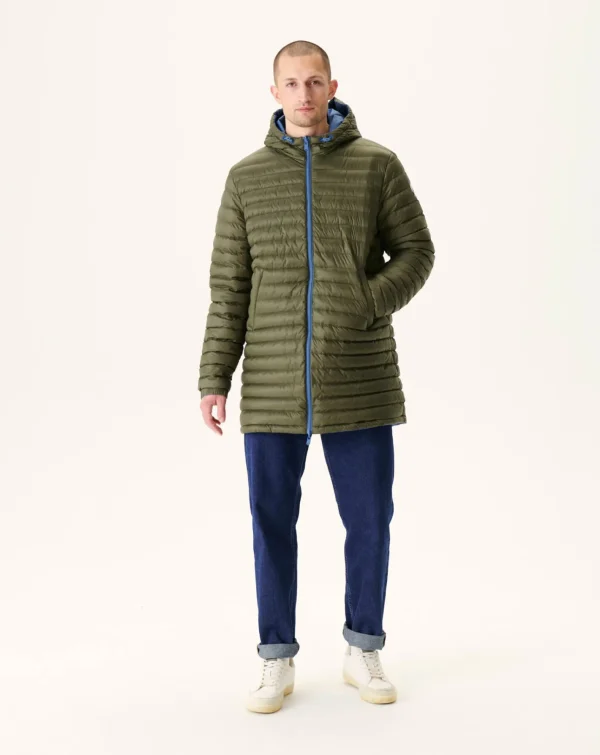 New Long Reversible Hooded Puffer Jacket Denim Blue/Army Amsterdam Men Down Jackets And Jackets