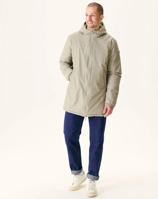 Best Long Reversible Hooded Puffer Jacket Beige/Light Khaki Amsterdam Men Down Jackets And Jackets