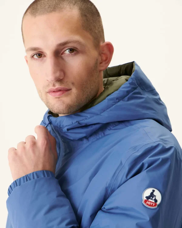 New Long Reversible Hooded Puffer Jacket Denim Blue/Army Amsterdam Men Down Jackets And Jackets