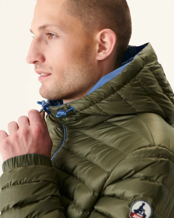 New Long Reversible Hooded Puffer Jacket Denim Blue/Army Amsterdam Men Down Jackets And Jackets