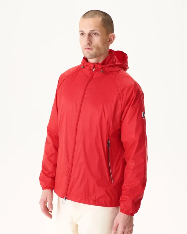 Cheap Mistral Bright Red Hooded Windbreaker Men Down Jackets And Jackets