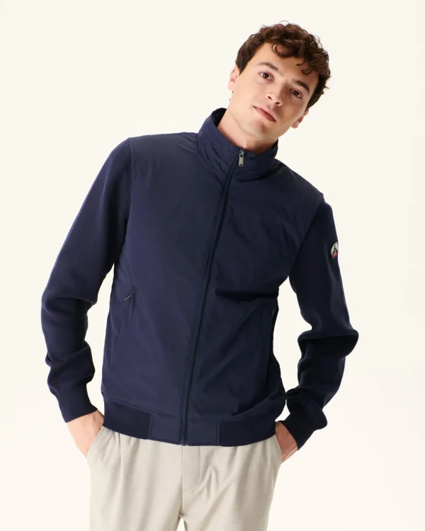 Outlet Navy Bardenas Bi-Material Hooded Jacket Men Down Jackets And Jackets