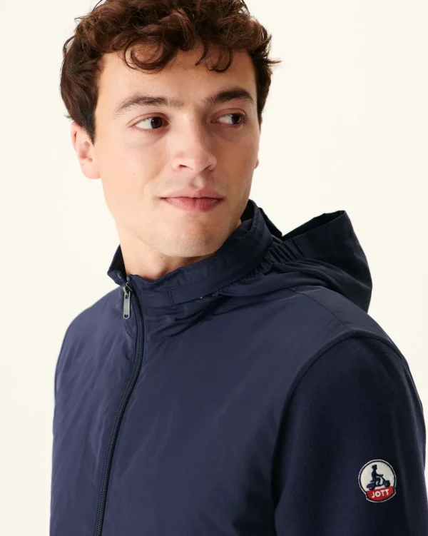 Outlet Navy Bardenas Bi-Material Hooded Jacket Men Down Jackets And Jackets