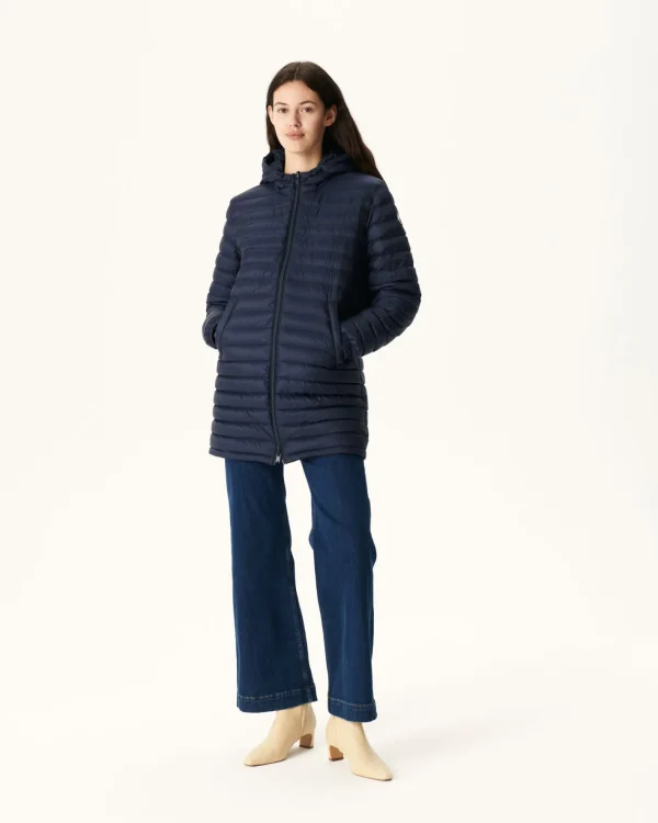 Cheap Navy Roma Reversible Long Down Jacket Women Down Jackets & Jackets