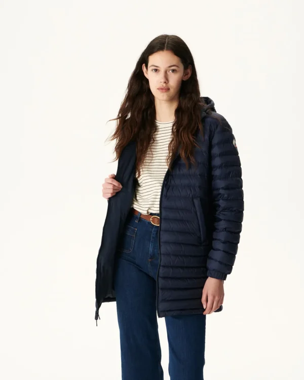 Cheap Navy Roma Reversible Long Down Jacket Women Down Jackets & Jackets