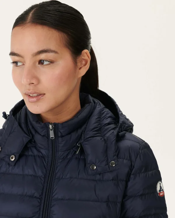 Clearance Navy Vero Long Hooded Puffer Jacket Women Down Jackets & Jackets