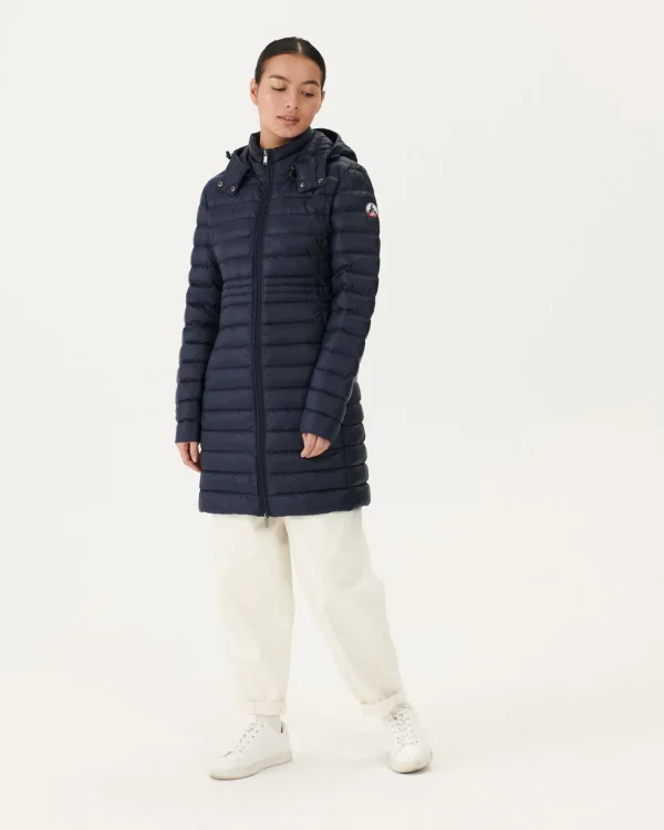 Clearance Navy Vero Long Hooded Puffer Jacket Women Down Jackets & Jackets