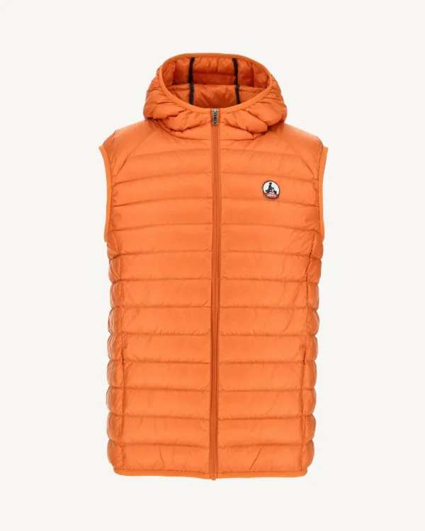 Online Orange Pat Hooded Sleeveless Down Jacket Men Down Jackets And Jackets