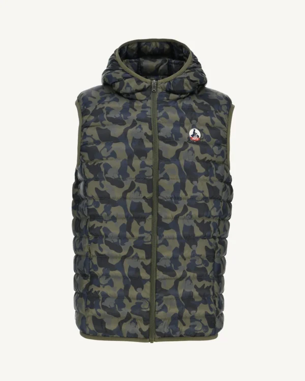 Hot Pat Military Print Hooded Sleeveless Down Jacket Men Down Jackets And Jackets