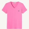 Cheap Plain V-Neck Organic Cotton T-Shirt Intense Pink Cancun Women Clothes