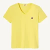 Best Sale Plain V-Neck Organic Cotton T-Shirt Light Yellow Cancun Women Clothes