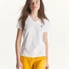 Outlet Plain V-Neck Organic Cotton T-Shirt White Cancun Women Clothes