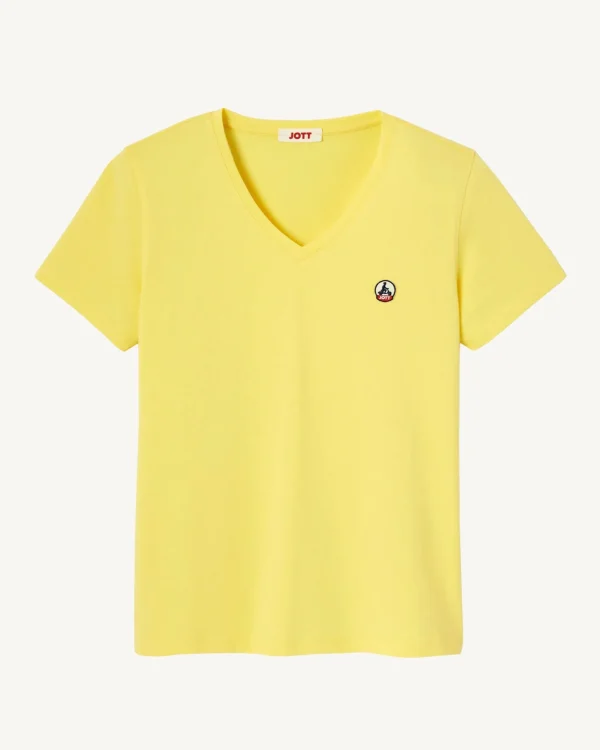 Best Sale Plain V-Neck Organic Cotton T-Shirt Light Yellow Cancun Women Clothes