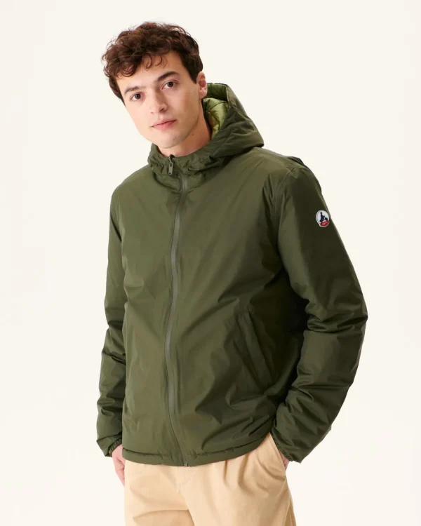 Hot Reversible Hooded Down Jacket Army/Light Khaki Bergen Men Down Jackets And Jackets