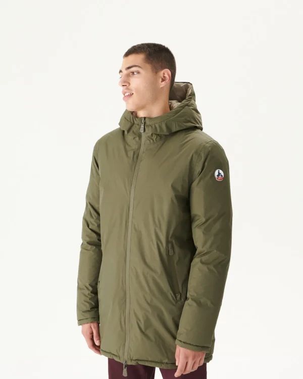 Sale Reversible Hooded Down Jacket Great Cold Army/Beige Toronto Men Down Jackets And Jackets