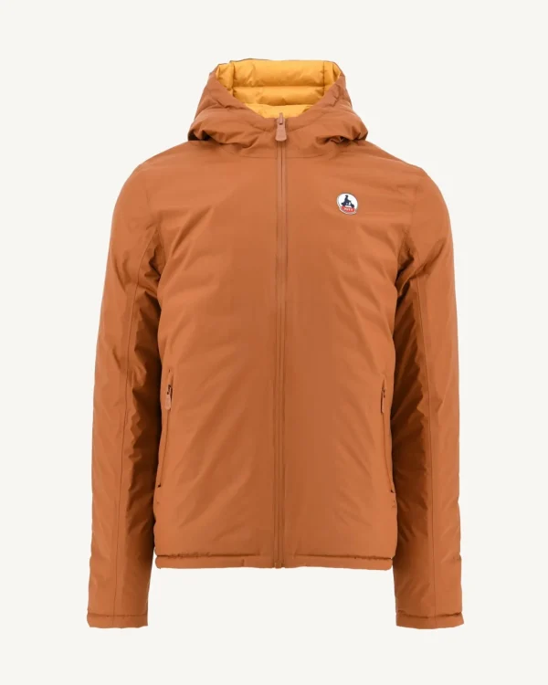 Clearance Reversible Hooded Down Jacket Caramel/Mustard Bergen Men Down Jackets And Jackets