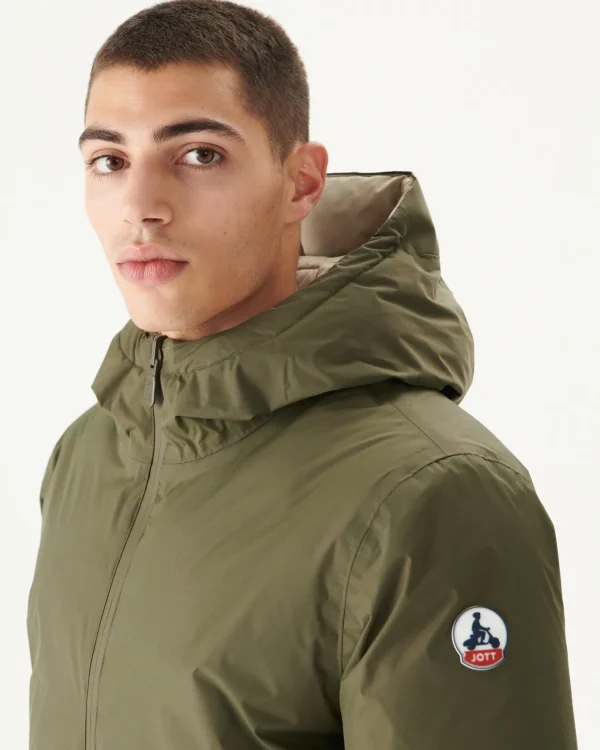 Sale Reversible Hooded Down Jacket Great Cold Army/Beige Toronto Men Down Jackets And Jackets