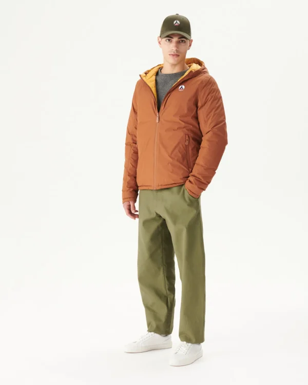 Clearance Reversible Hooded Down Jacket Caramel/Mustard Bergen Men Down Jackets And Jackets