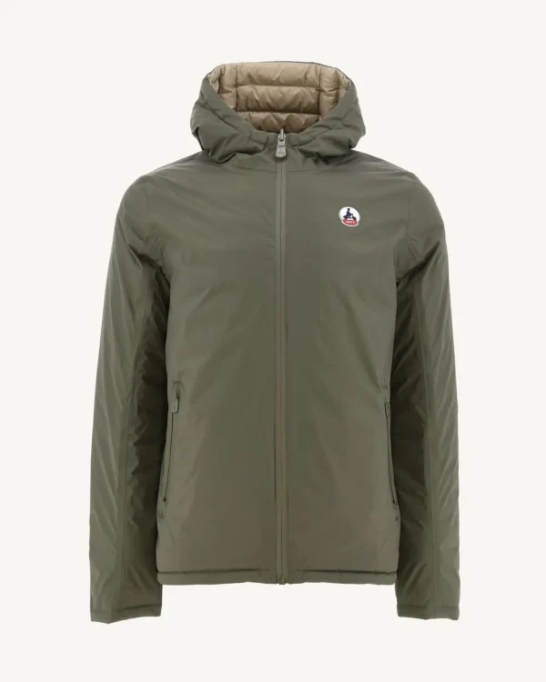 Shop Reversible Hooded Puffer Jacket Army/Beige Bergen Men Down Jackets And Jackets