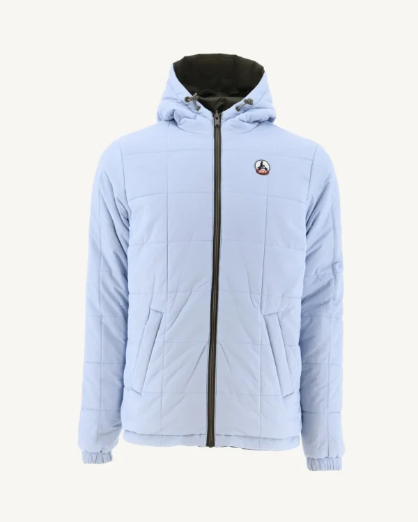 Store Reversible Ultralight Down Jacket With Hood Army/Light Blue Vigo Men Down Jackets And Jackets