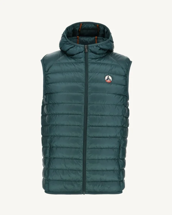 Outlet Sleeveless Hooded Down Jacket Dark Green Pat Men Down Jackets And Jackets