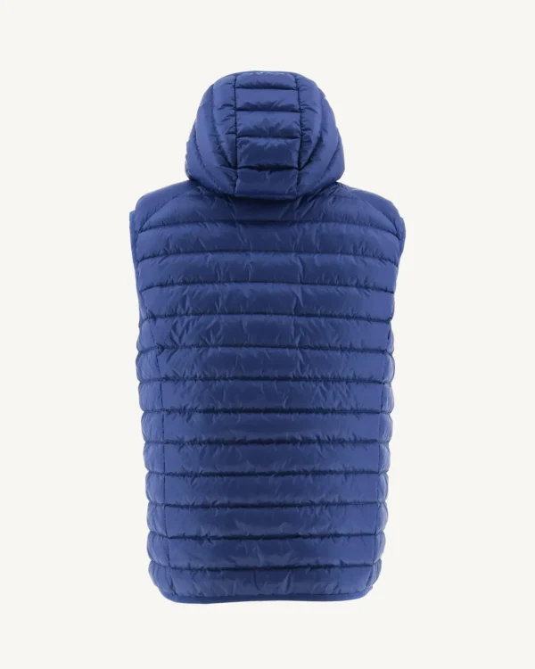 Hot Sleeveless Hooded Down Jacket Dark Denim Pat Men Down Jackets And Jackets