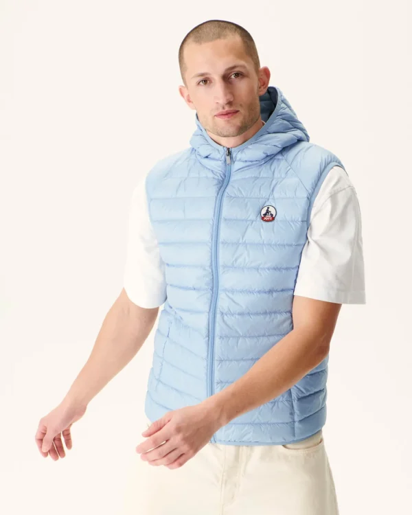 Hot Sleeveless Hooded Padded Jacket Light Blue Pat Men Down Jackets And Jackets