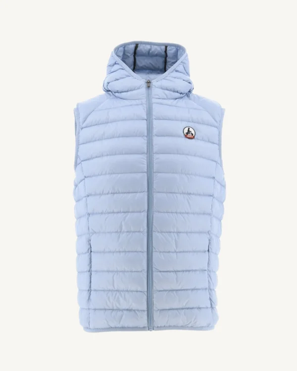 Hot Sleeveless Hooded Padded Jacket Light Blue Pat Men Down Jackets And Jackets