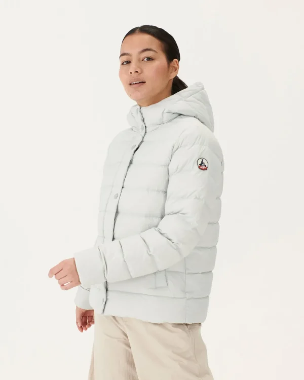 Cheap Straight Hooded Padded Jacket Light Gray Jane Women Down Jackets & Jackets