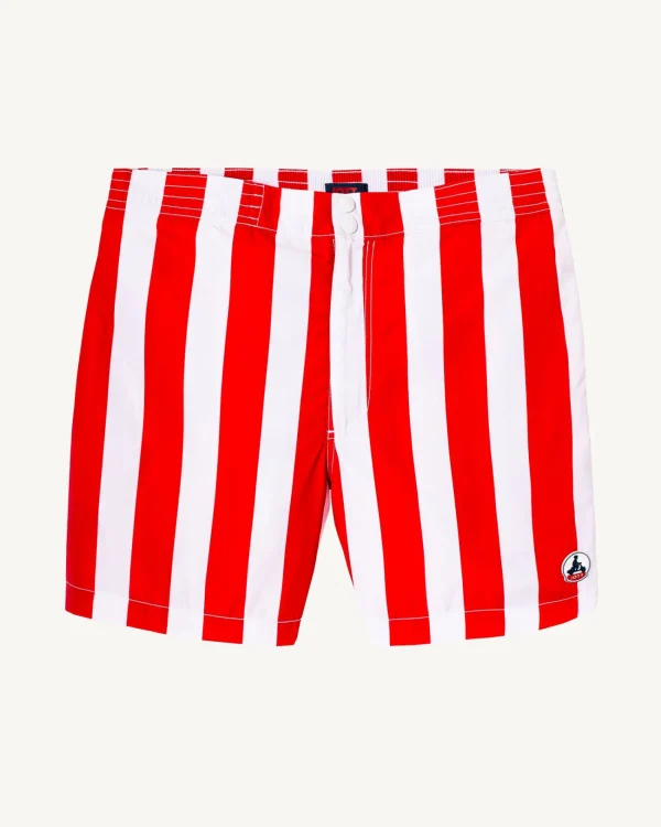 New Swim Shorts Bright Red Stripe/White Deauville Men Clothes