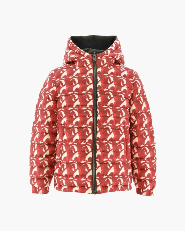 Best Zurich Children'S Bright Red Army/Monogram Reversible Down Jacket Kids Down Jackets